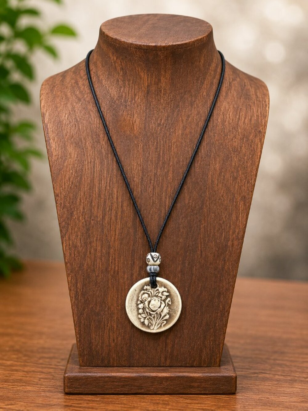 Vintage Rose Ceramic Pendant | Handmade - Picture 5 of 6